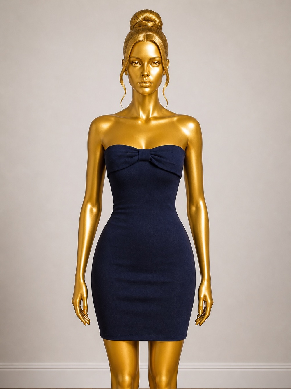 Fashion Nova Strapless Navy Mini Dress L Bow Detail Party